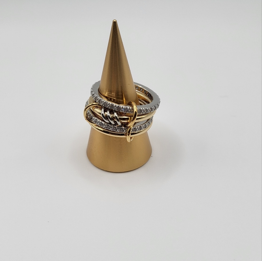 Gold and Silver Two-Tone 4 Ring Stack Statement Ring with Zircon